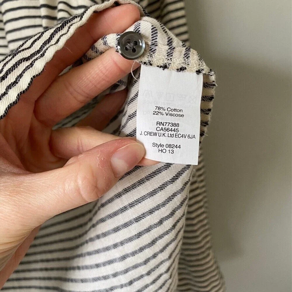 J.Crew Women's Embroidered Boho Black Ivory Striped Loose Fit Blouse - Size 0